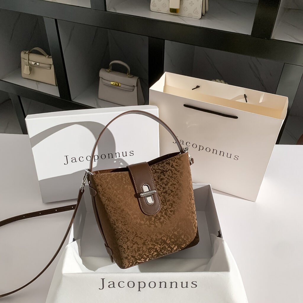 Vintage Suede Bucket Bag, Autumn Winter Luxury Handheld Tote Bag, Women's Shoulder Crossbody